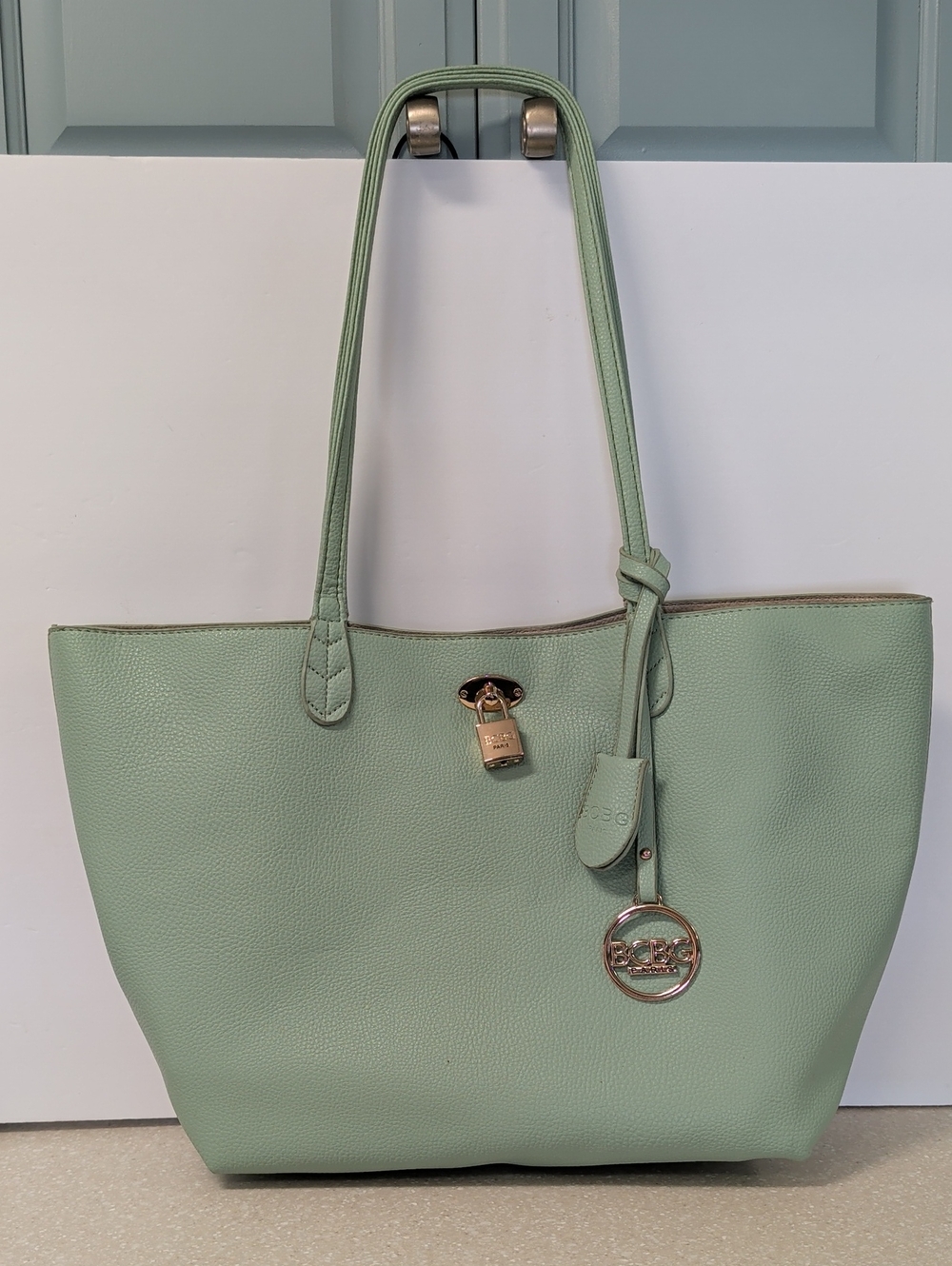 BCBG Mint Green Tote Bag with Gold Hardware